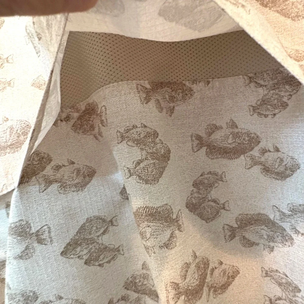Weatherproof Garment Co Mens‎ Fishing Size L Beige Fish Print Button-Up Outdoor